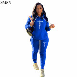 Hot Selling Hooded Drawstring Embroidered Casual Suit Sportswear Ladies 2 Piece Set Women