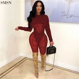 New Arrival 2021 Frosted Fabric Patchwork Mesh Trouser Suit Womens Clothing Two Piece Pants Set