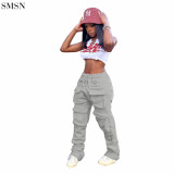 Best Design Fall Winter Solid Color Multi-Pocket Casual Overalls Women'S Trousers And Pants