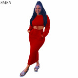 New Trendy Solid Color Long Skirt With Strappy Slit Casual Suit Skirt Two Piece Set