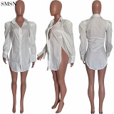 New Trendy White V-Neck Shirt With Irregular Hem Tops Long Sleeve T Shirt Women