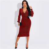 Puff Sleeve V Neck Casual Dress Women Hollow Out Sexy Club Long Sleeve Dress