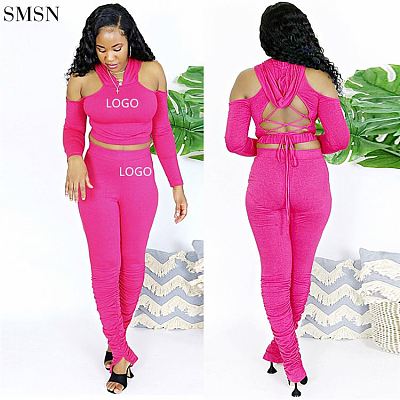Fashionable Casual Sexy Solid Color V-Neck Off The Shoulder Club Two Piece Set Lounge Wear Sets Women