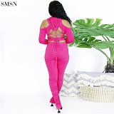 Fashionable Casual Sexy Solid Color V-Neck Off The Shoulder Club Two Piece Set Lounge Wear Sets Women