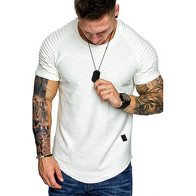 Summer Men'S Bottom Shirt Pleated Sleeve Short Sleeve T-Shirt