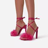 Summer new lace up turkey feather sandals women's large size high heel shoes