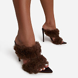 2022 summer sexy stiletto slippers fur sandals high heels shoes