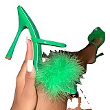 2022 Square Toe Turkey Feather Simple Slippers Women Sexy High Heels Sandals