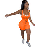 Casual Solid Color Logo Sleeveless Jumpsuit