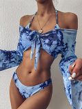 Split Swimsuit Sexy Long Sleeve Three Piece Leopard Print Bikini