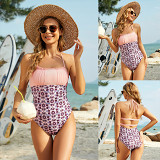 Beach Sexy Onesie Halter Top Print Triangle Bikini Swimsuit