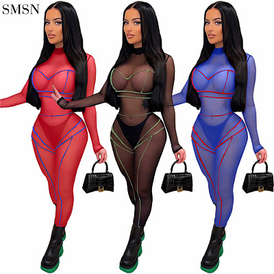 2022 Summer Club See Through Gauze Sexy Jumpsuit Womens One Piece Jumpsuit