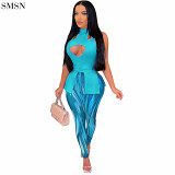 Crop Top Hollow Out Top Printed Trousers Casual Womens 2 Piece Set