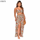 2022 Spring Summer Holiday Style Breast Wrap Dress 2 Piece Set