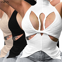 Sleeveless Solid Color Sexy Crop Slim Cut Top Women'S T-Shirt