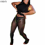 Solid Color Sexy Hollow Mesh See Through Trousers Waisted Pants Joggers Pants