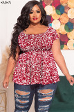 Plus Size Spring Summer Small Floral Short Sleeve Top
