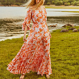 Latest Design Summer Dresses Women Floral Casual Dresses Lady Off Shoulder Dress