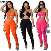 Solid Color Chest Binding Lacing Hollow 2 Piece Set