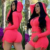 Slim Fashion Long Sleeve Shorts And Hoodie Two Piece Set