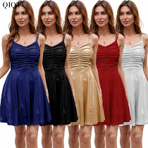 Womens Solid Color Sexy Club Drape Hot Gold Halter Dress