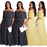 Wholesale Off shoulder summer beach maxi dress polka dots print women casual long dress