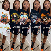 Casual Printed Short Sleeve Shorts 2 Piece Set Top And Pants Set