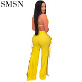 Wholesale Solid Color Crop Top 2 Piece Pants Set Two Piece Women Sets For 2022