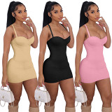 Wholesale women casual dress 2022 summer solid color spaghetti strap sexy bodycon mini dress