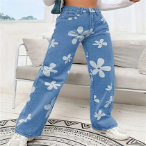 Wholesale Print Denim Women Pants Trousers 2022 Jeans for Ladies