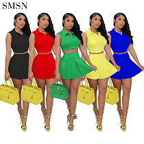 Best Design Loose Light Color Sets  Women Clothing Crop Top Set Women Skirt Sets