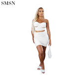 Good Quality Summer Solid Color Custom Logo Hollow Out Two Pieces Short Set for women