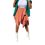 Multi Color Casual Design Skirt Asymmetrical Plaid Women skirts Midi Street Wear