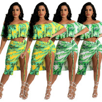 summer wholesale clothing beach one shoulder print two piece skirt set women