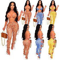 New Wholesale summer printing bandage hollow out 2 piece pants set clothing two piece outfits