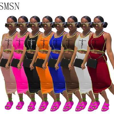 Sleeveless Lady 2 piece Skirt Women Crop Top Two Piece Set 2022 summer Women Outfits