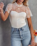 wholesale clothing lace stitching short sleeve bodycon top blouses