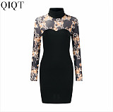 New Design Lace Patchwork Long Sleeve Floral Bodycon Evening Dress Elegant Spring Dresses 2022 Women Clothing
