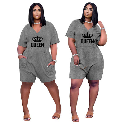 wholesale clothing casual Loose print wide-legged shorts women jumpsuit