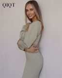Lowest Price 2022 Square Neck Solid Color Long Sleeve Dress French Backless Sexy Dress Women