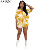 Best Seller Summer Stripe Short Set 2 piece causal women clothing Fashion outfits Sets For Women