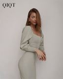 Lowest Price 2022 Square Neck Solid Color Long Sleeve Dress French Backless Sexy Dress Women