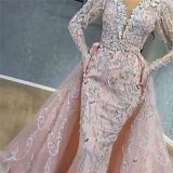 Best Design Sexy Slim Tailed Long Pink Sequined V neck Wedding Guest Dress sexy night dress