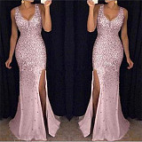 Good Quality Vest Style Shoulder Strap Split Sequins prom dresses 2021 Sexy Maxi Dress