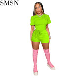 High quality women short sleeve two pieces pants set solid color  two pieces set
