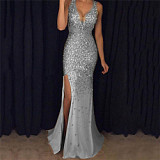 Good Quality Vest Style Shoulder Strap Split Sequins prom dresses 2021 Sexy Maxi Dress