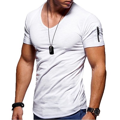 V-Neck Solid Color Plus Size Casual Men's T-Shirt  Short Sleeve Men Top