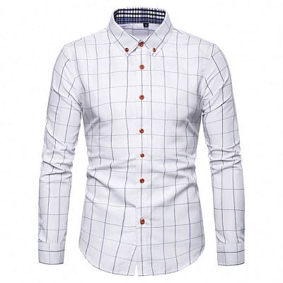 Latest Design Long Sleeve Plaid Mens Dress Shirt Casual Plus Size Office Work Gym Clothing