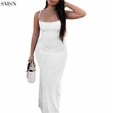 Plus size dress Summer Suspenders Thread Solid Color Sexy Long Dress Women 2022 Wrap Sheath Bodycon Casual Dresses