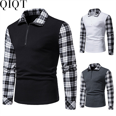 Lowest Price Long Sleeved Casual Slim Zip Check Men Polo T Shirt Polo T-Shirt For Men